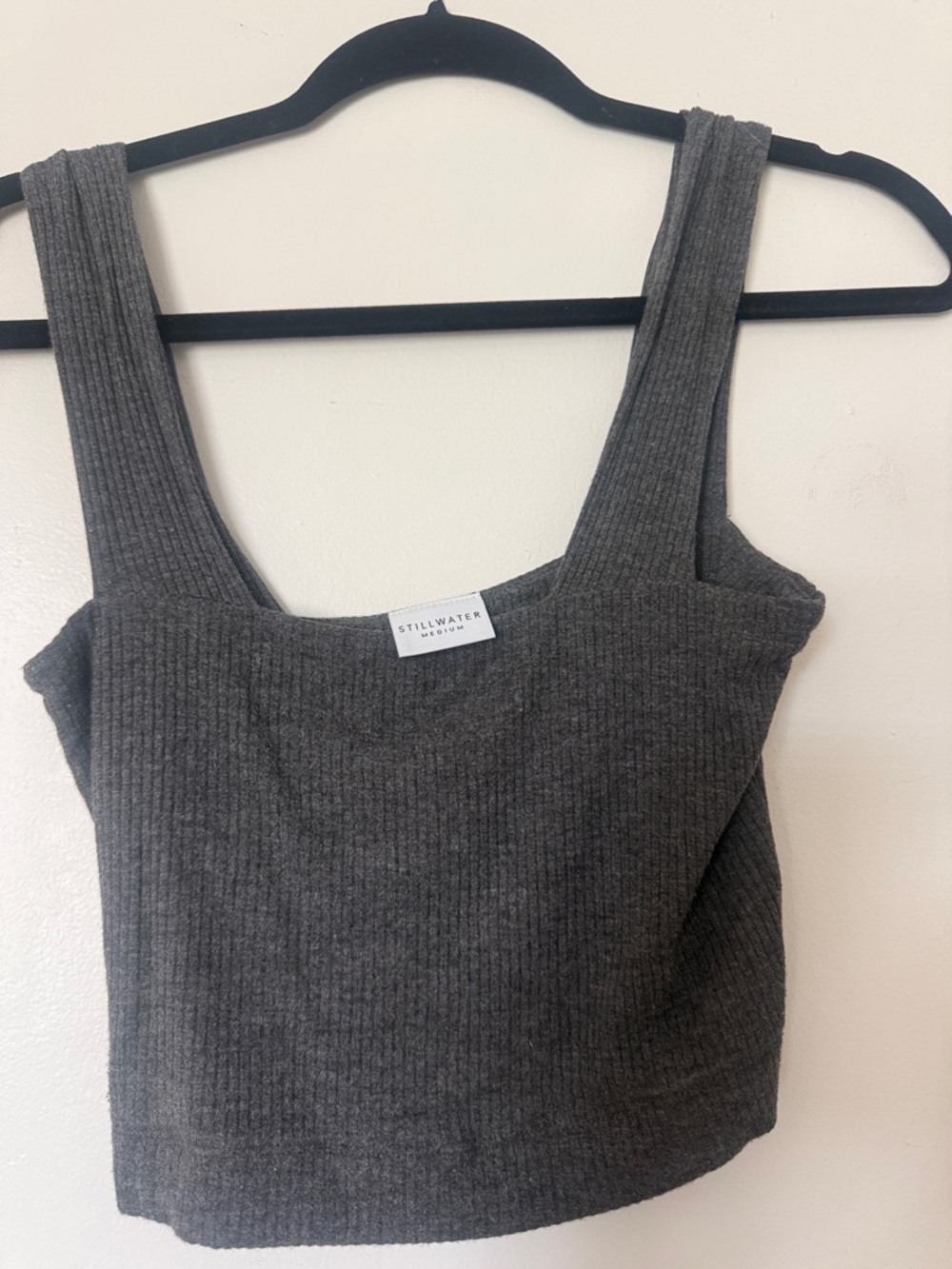Stillwater Ribbed Charcoal Square Cropped Tank